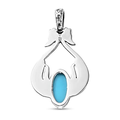 Indian Artistry Sleeping Beauty Turquoise 3.30 ctw Peacock Pendant without Chain in Sterling Silver