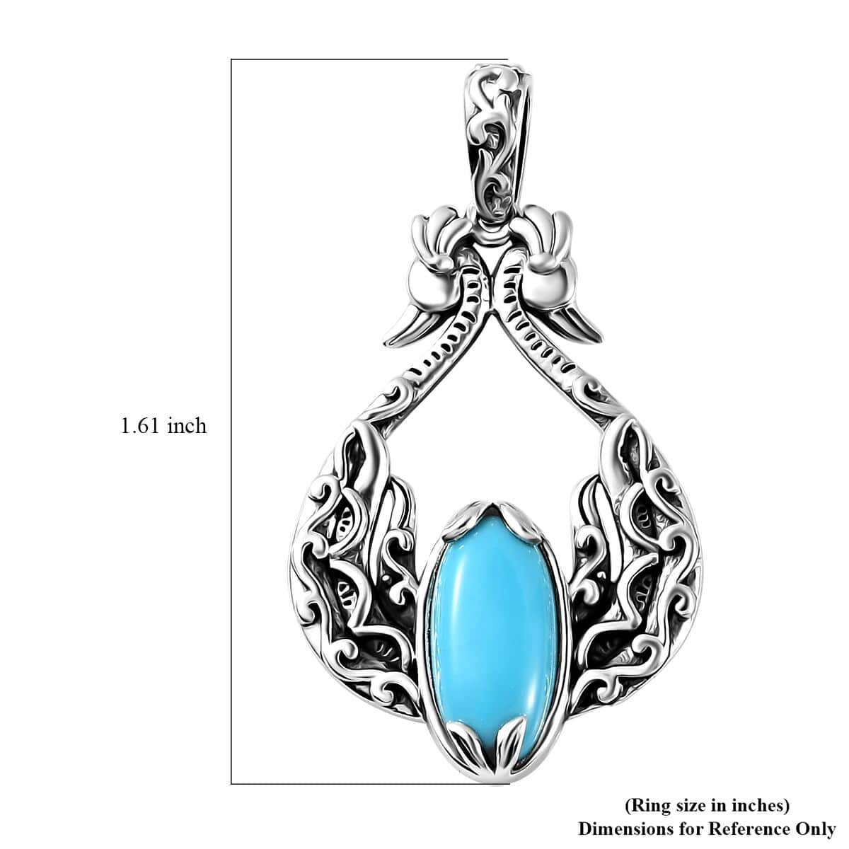 Indian Artistry Sleeping Beauty Turquoise 3.30 ctw Peacock Pendant in Sterling Silver image number 5