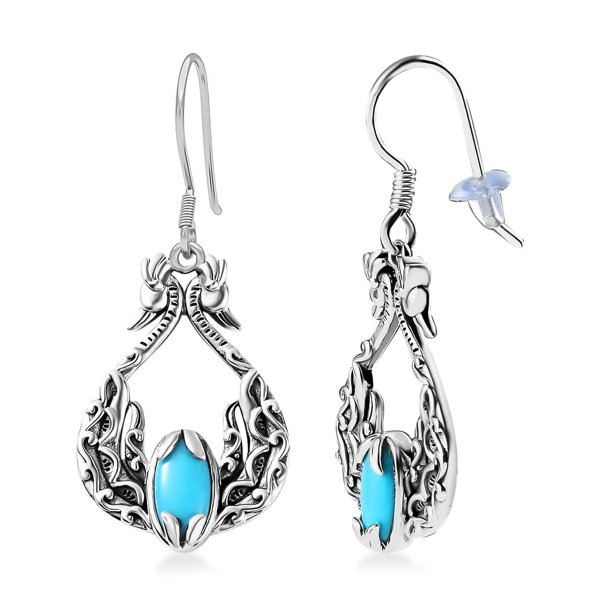 Indian Artistry Sleeping Beauty Turquoise 2.30 ctw Peacock Earrings in Sterling Silver image number 0