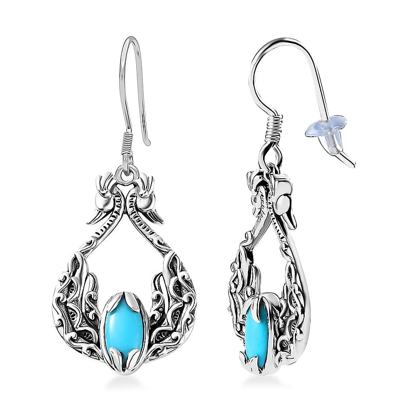 Indian Artistry Sleeping Beauty Turquoise 2.30 ctw Peacock Earrings in Sterling Silver