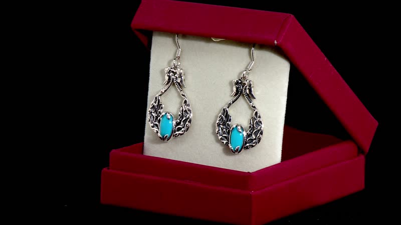 Indian Artistry Sleeping Beauty Turquoise 2.30 ctw Peacock Earrings in Sterling Silver