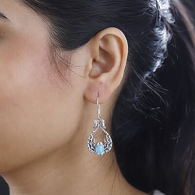 Indian Artistry Sleeping Beauty Turquoise 2.30 ctw Peacock Earrings in Sterling Silver