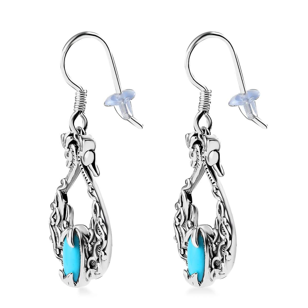 Indian Artistry Sleeping Beauty Turquoise 2.30 ctw Peacock Earrings in Sterling Silver image number 3