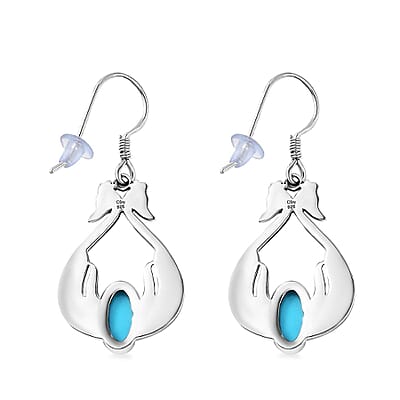 Indian Artistry Sleeping Beauty Turquoise 2.30 ctw Peacock Earrings in Sterling Silver