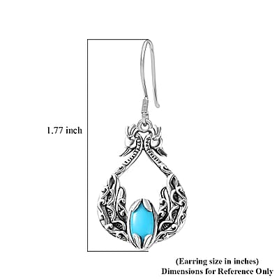 Indian Artistry Sleeping Beauty Turquoise 2.30 ctw Peacock Earrings in Sterling Silver