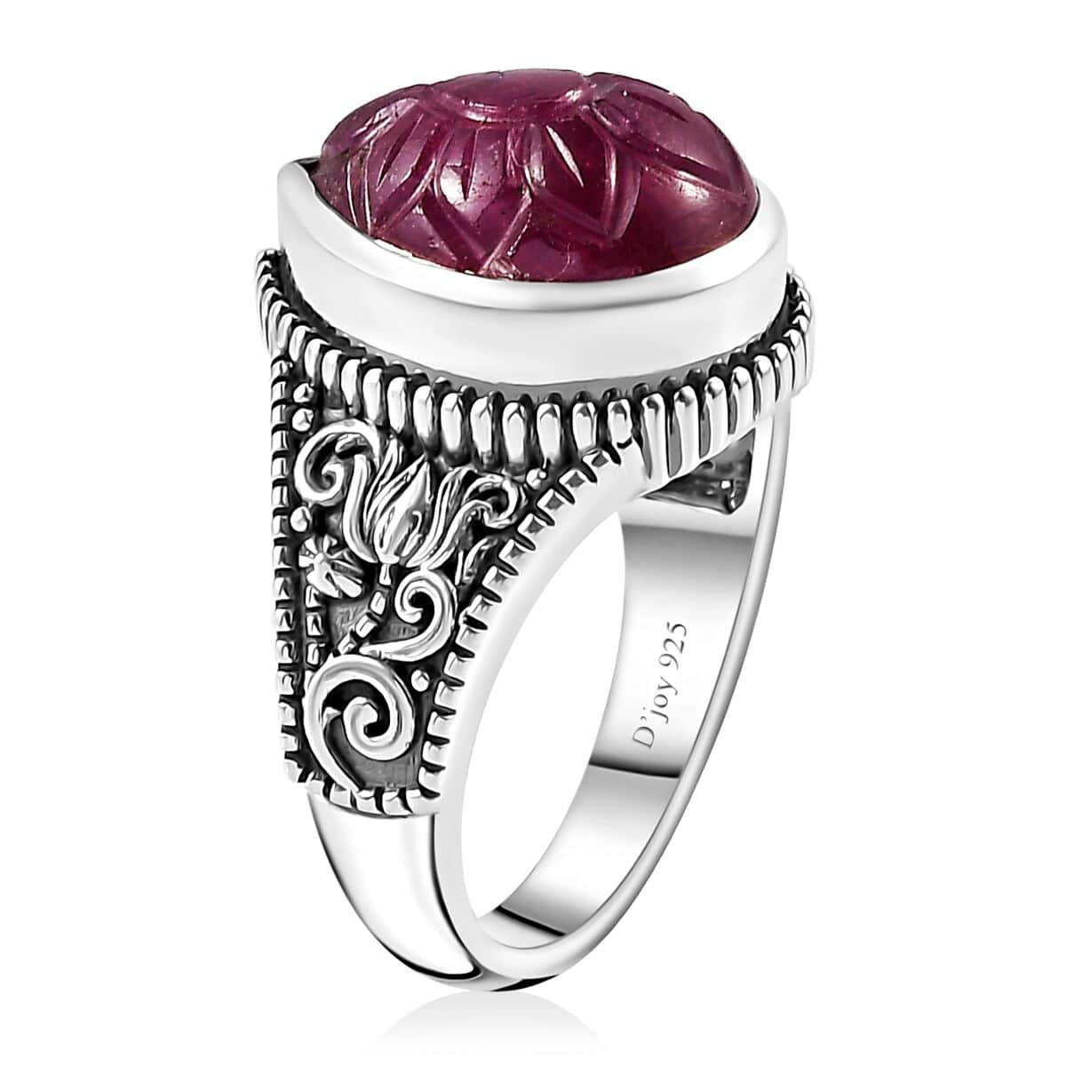 Artisan Crafted Niassa Ruby (FF) Carved 8.50 ctw Ring in Sterling Silver image number 3