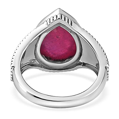 Indian Artistry Niassa Ruby (FF) Carved 8.50 ctw Flower Ring in Sterling Silver (Size 10.0)