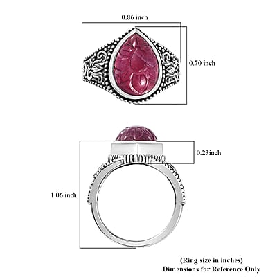 Indian Artistry Niassa Ruby (FF) Carved 8.50 ctw Flower Ring in Sterling Silver (Size 10.0)