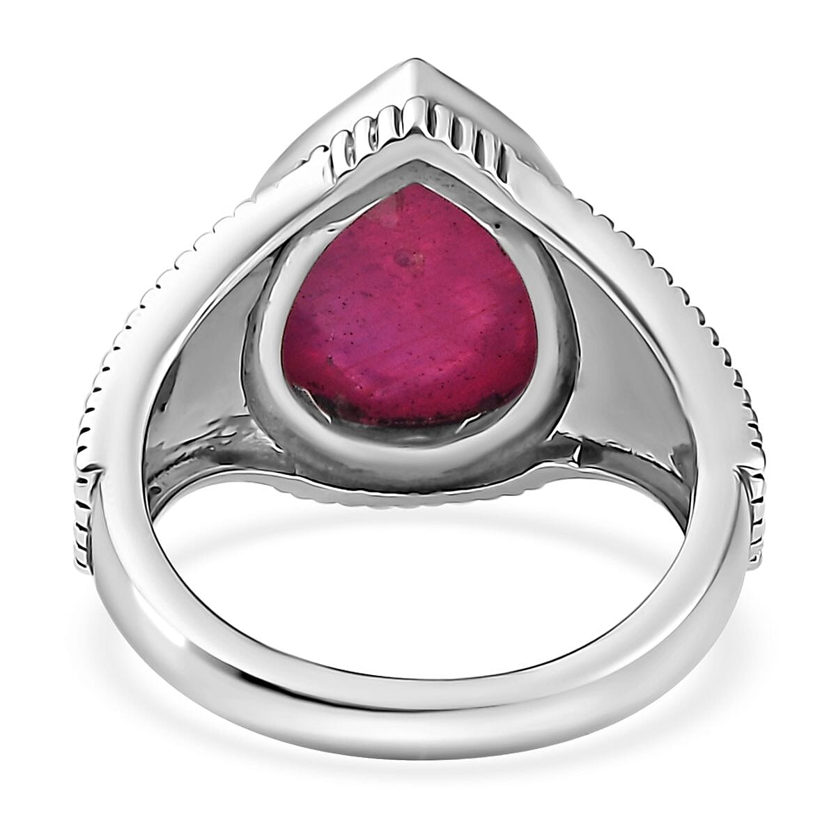 Indian Artistry Niassa Ruby (FF) Carved 8.50 ctw Flower Ring in Sterling Silver (Size 9.0) image number 4