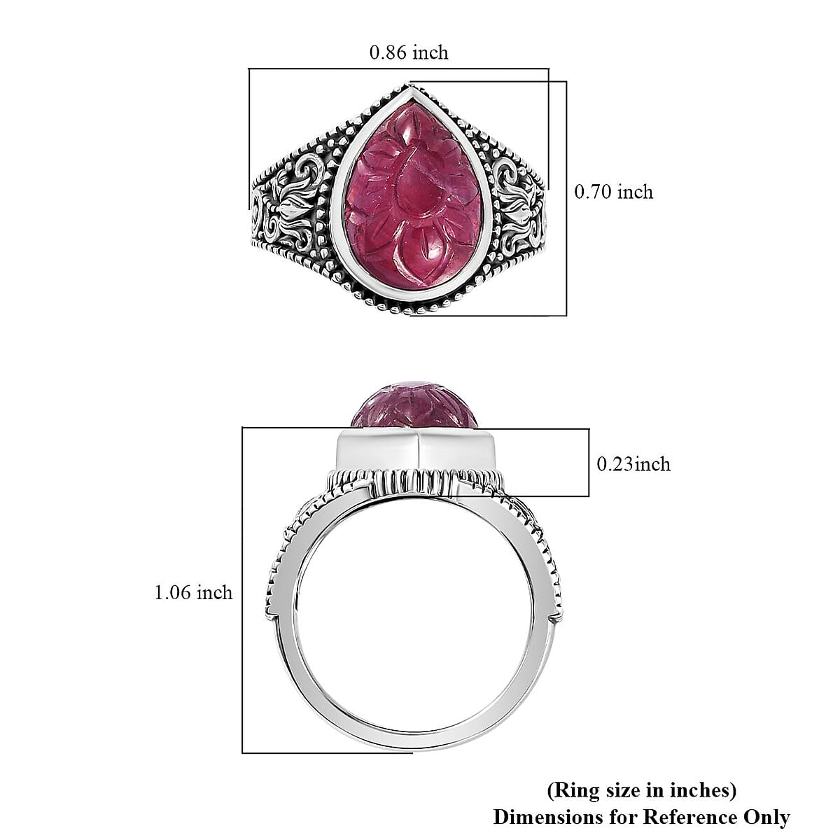Indian Artistry Niassa Ruby (FF) Carved 8.50 ctw Flower Ring in Sterling Silver (Size 9.0) image number 5