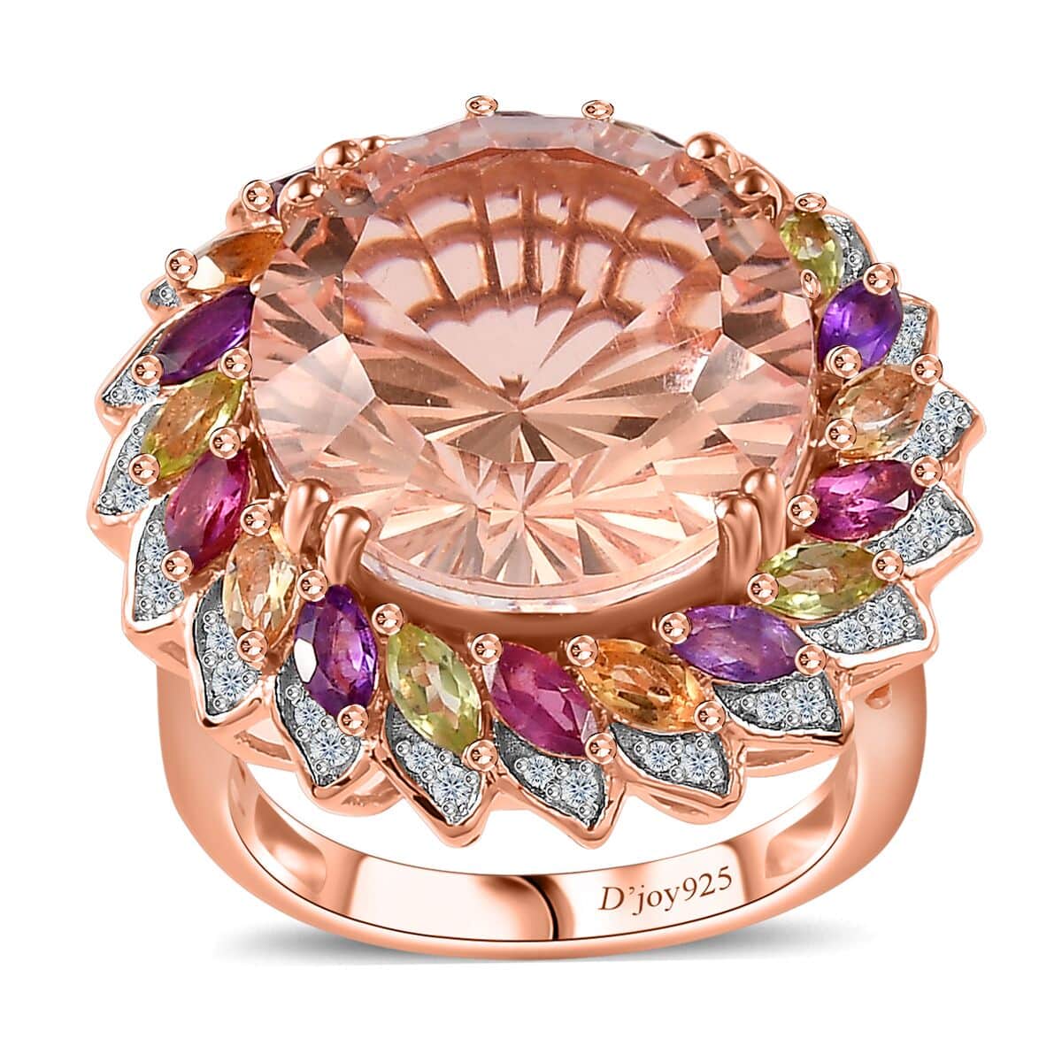 Starburst Cut Morganique Quartz (Triplet) and Multi Gemstone Daisy Floral Ring in 18K Vermeil Rose Gold Over Sterling Silver (Size 10.0) 13.50 ctw image number 0