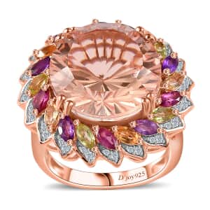 Starburst Cut Morganique Quartz (Triplet) and Multi Gemstone Daisy Floral Ring in 18K Vermeil Rose Gold Over Sterling Silver (Size 10.0) 13.50 ctw