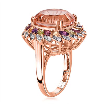 D'Joy Starburst Cut Morganique Quartz (Triplet) and Multi Gemstone Daisy Floral Ring in 18K Vermeil Rose Gold Over Sterling Silver (Size 10.0) 13.50 ctw