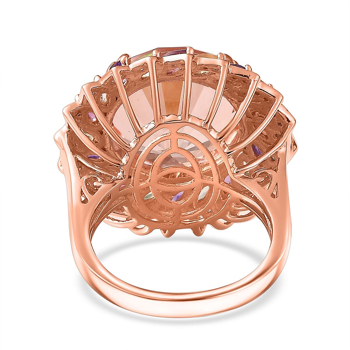 D'Joy Starburst Cut Morganique Quartz (Triplet) and Multi Gemstone Daisy Floral Ring in 18K Vermeil Rose Gold Over Sterling Silver (Size 10.0) 13.50 ctw
