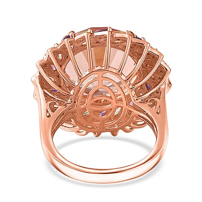 D'Joy Starburst Cut Morganique Quartz (Triplet) and Multi Gemstone Daisy Floral Ring in 18K Vermeil Rose Gold Over Sterling Silver (Size 10.0) 13.50 ctw