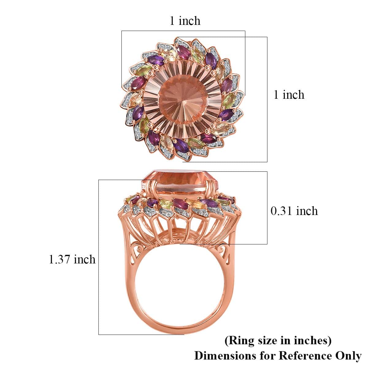 Starburst Cut Morganique Quartz (Triplet) and Multi Gemstone Daisy Floral Ring in 18K Vermeil Rose Gold Over Sterling Silver (Size 10.0) 13.50 ctw image number 5