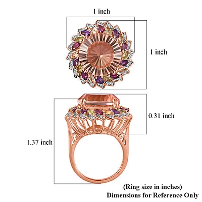 D'Joy Starburst Cut Morganique Quartz (Triplet) and Multi Gemstone Daisy Floral Ring in 18K Vermeil Rose Gold Over Sterling Silver (Size 10.0) 13.50 ctw
