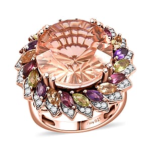 D'Joy Starburst Cut Morganique Quartz (Triplet) and Multi Gemstone Daisy Floral Ring in 18K Vermeil Rose Gold Over Sterling Silver (Size 6.0) 13.50 ctw