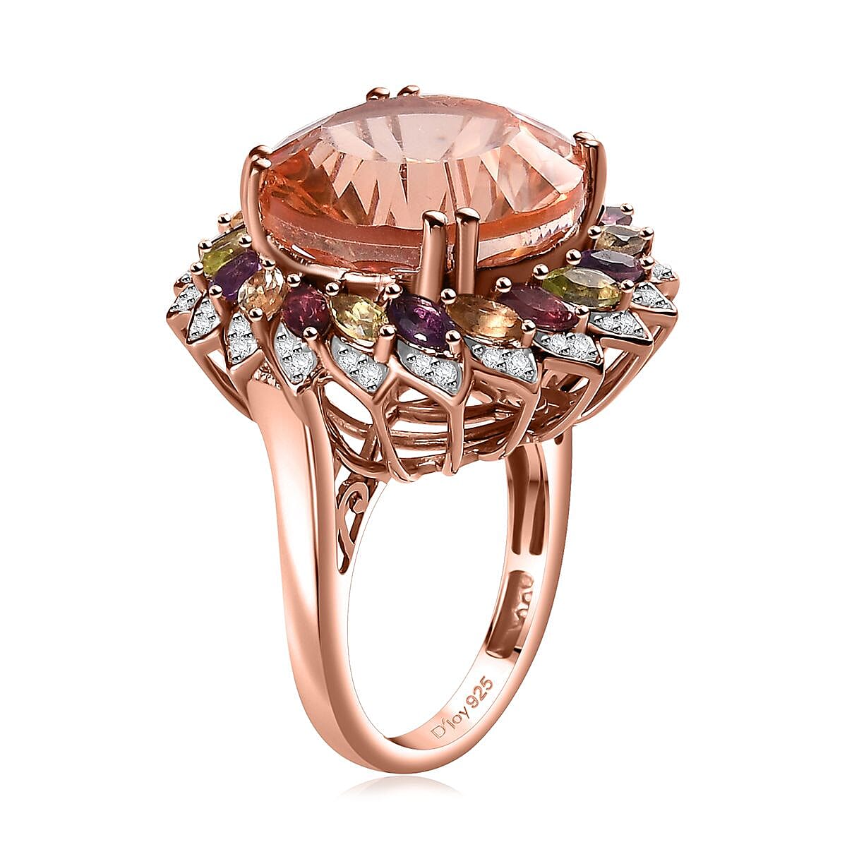 D'Joy Starburst Cut Morganique Quartz (Triplet) and Multi Gemstone Daisy Floral Ring in 18K Vermeil Rose Gold Over Sterling Silver (Size 6.0) 13.50 ctw image number 3