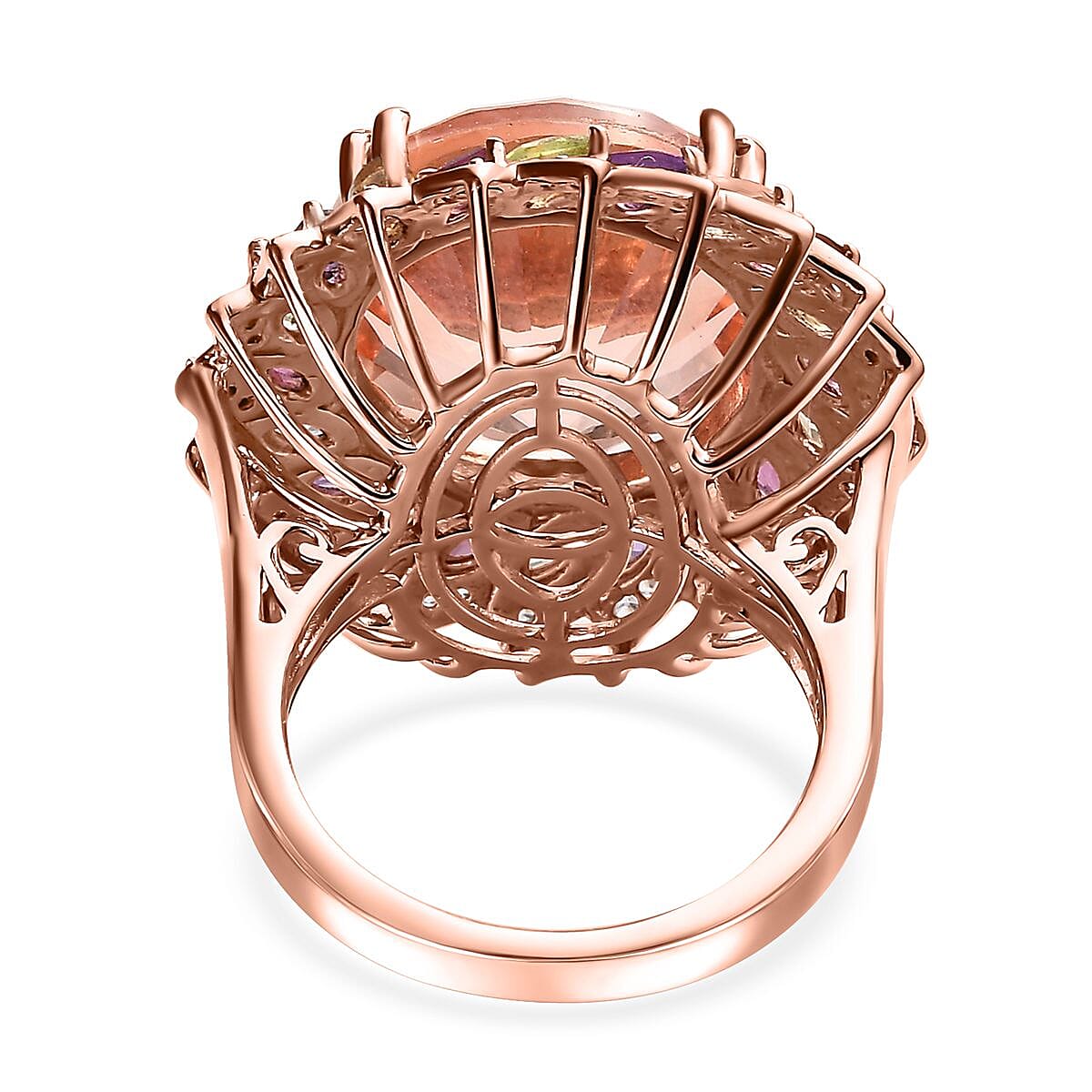 D'Joy Starburst Cut Morganique Quartz (Triplet) and Multi Gemstone Daisy Floral Ring in 18K Vermeil Rose Gold Over Sterling Silver (Size 6.0) 13.50 ctw image number 4
