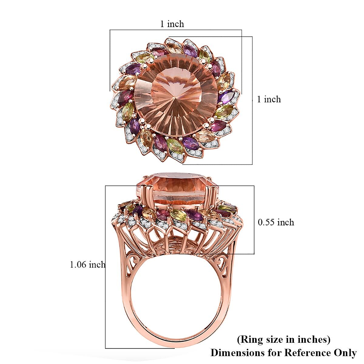 D'Joy Starburst Cut Morganique Quartz (Triplet) and Multi Gemstone Daisy Floral Ring in 18K Vermeil Rose Gold Over Sterling Silver (Size 6.0) 13.50 ctw image number 5