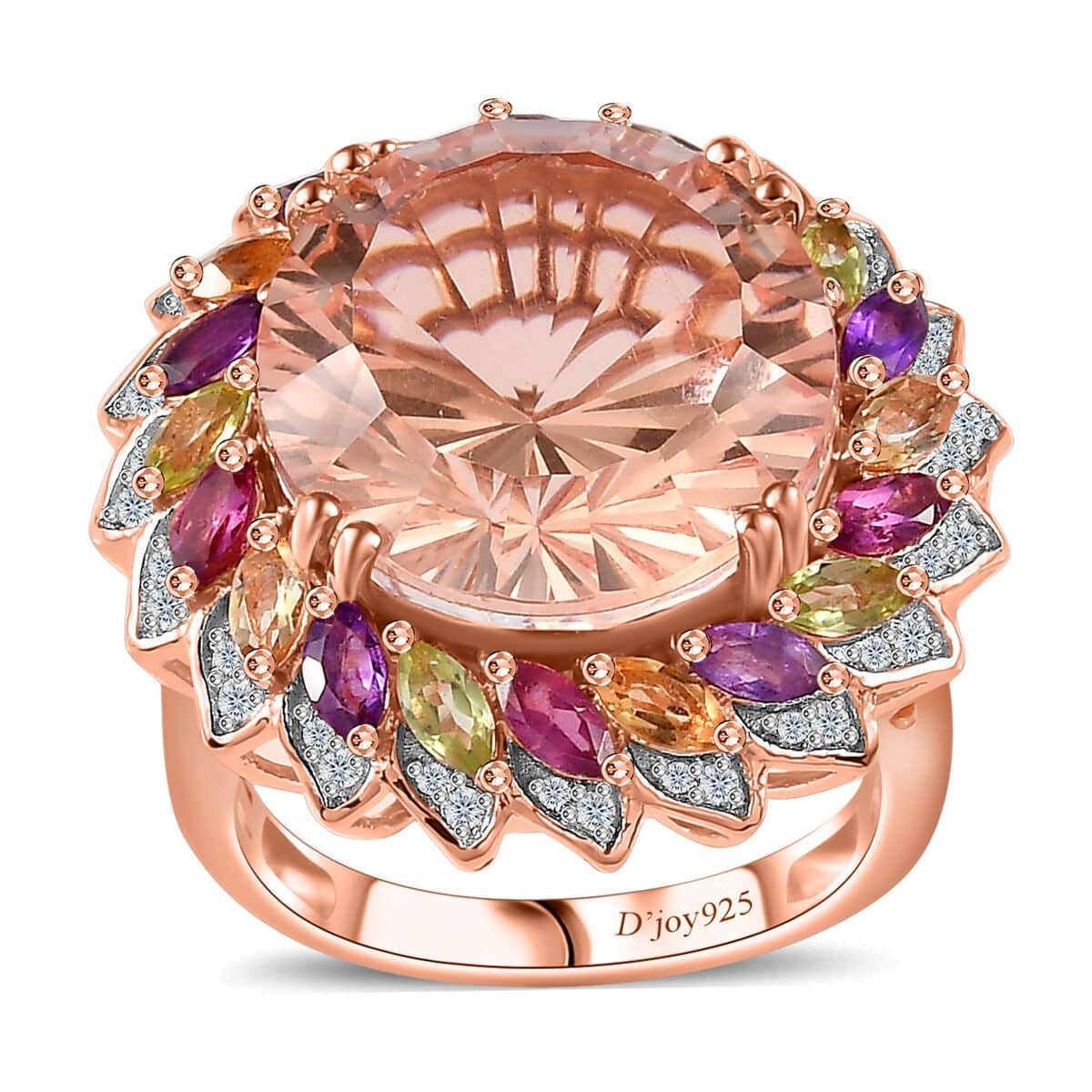 Starburst Cut Morganique Quartz (Triplet) and Multi Gemstone Daisy Floral Ring in 18K Vermeil Rose Gold Over Sterling Silver (Size 8.0) 13.50 ctw image number 0