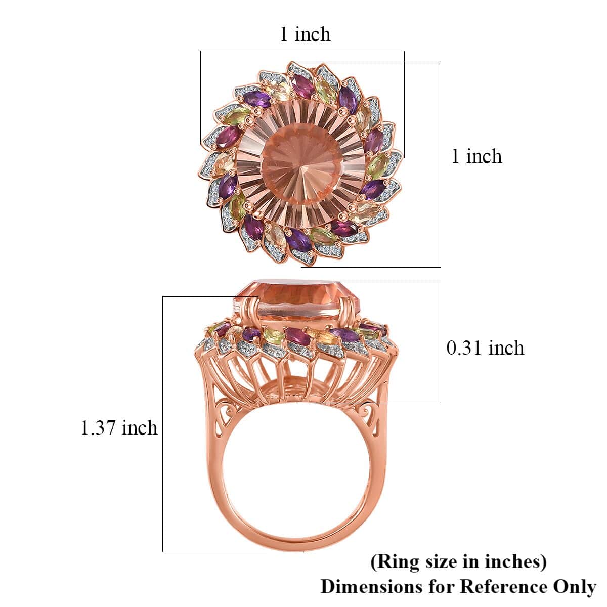 Starburst Cut Morganique Quartz (Triplet) and Multi Gemstone Daisy Floral Ring in 18K Vermeil Rose Gold Over Sterling Silver (Size 8.0) 13.50 ctw image number 5