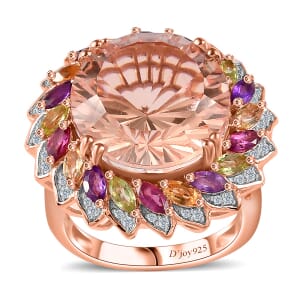 Starburst Cut Morganique Quartz (Triplet) and Multi Gemstone Daisy Floral Ring in 18K Vermeil Rose Gold Over Sterling Silver (Size 9.0) 13.50 ctw