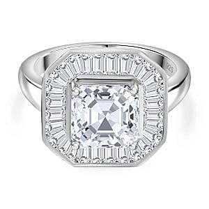 Moissanite 3.51 ctw Ring in Rhodium Over Sterling Silver (Size 8)