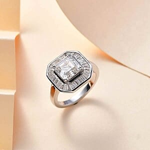Moissanite 3.51 ctw Ring in Rhodium Over Sterling Silver (Size 8)