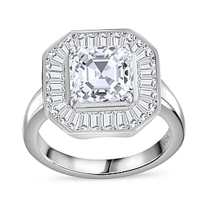 Moissanite 3.51 ctw Ring in Rhodium Over Sterling Silver (Size 8)