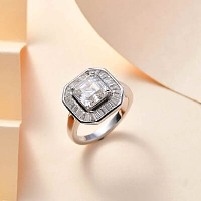 Moissanite 3.51 ctw Ring in Rhodium Over Sterling Silver (Size 9)