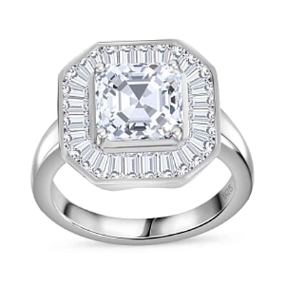 Moissanite 3.51 ctw Ring in Rhodium Over Sterling Silver (Size 9)