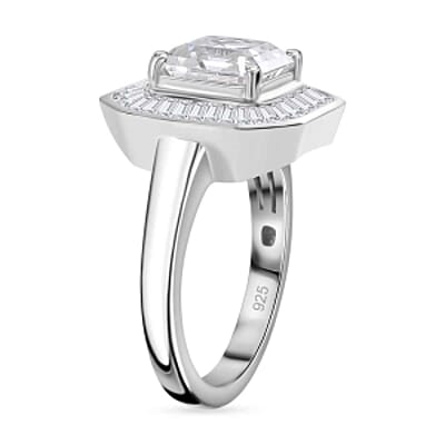 Moissanite 3.51 ctw Ring in Rhodium Over Sterling Silver (Size 9)