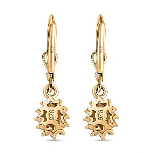 Zambian Emerald and White Zircon Lever Back 0.86 ctw Earrings in Vermeil YG Over Sterling Silver