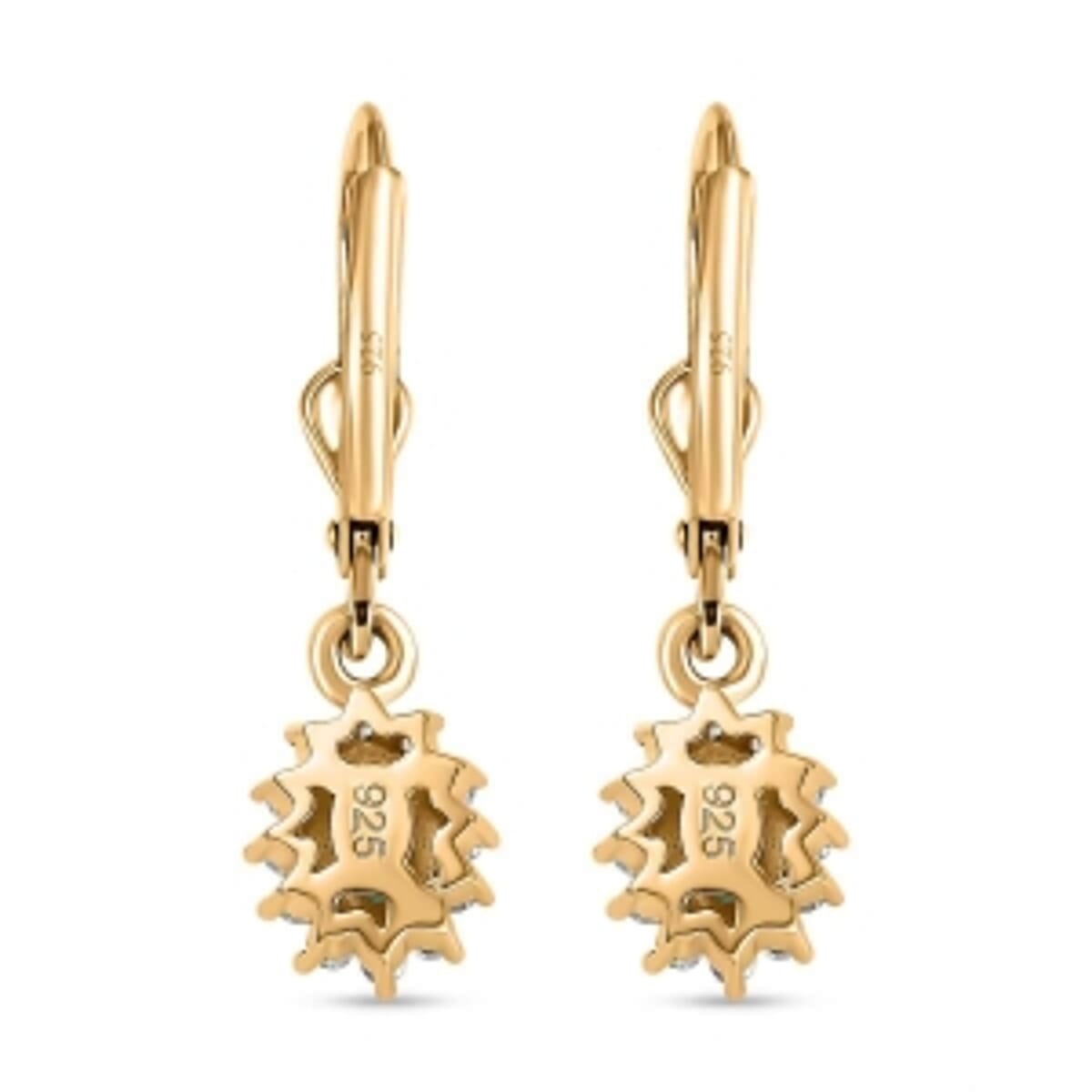 Zambian Emerald and White Zircon Lever Back 0.86 ctw Earrings in Vermeil YG Over Sterling Silver image number 4