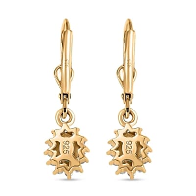 Zambian Emerald and White Zircon Lever Back 0.86 ctw Earrings in Vermeil YG Over Sterling Silver