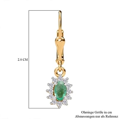 Zambian Emerald and White Zircon Lever Back 0.86 ctw Earrings in Vermeil YG Over Sterling Silver