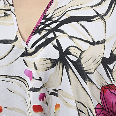 Winlar White and Fuchsia Floral Microfiber Long Kaftan - One Size Fits Most