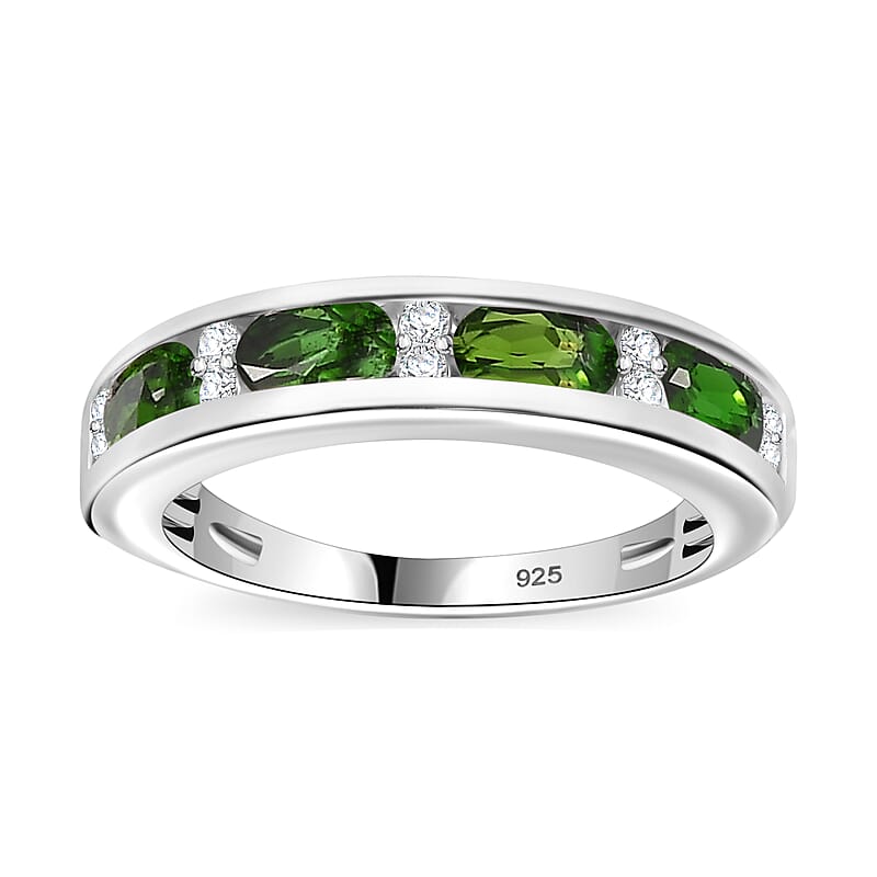 Chrome Diopside and White Zircon 1.10 ctw Ring in Rhodium Over Sterling Silver (Size 10.0)
