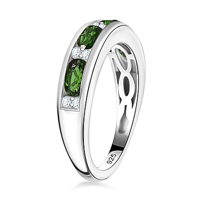 Chrome Diopside and White Zircon 1.10 ctw Ring in Rhodium Over Sterling Silver (Size 10.0)