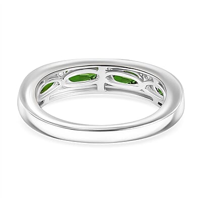 Chrome Diopside and White Zircon 1.10 ctw Ring in Rhodium Over Sterling Silver (Size 10.0)