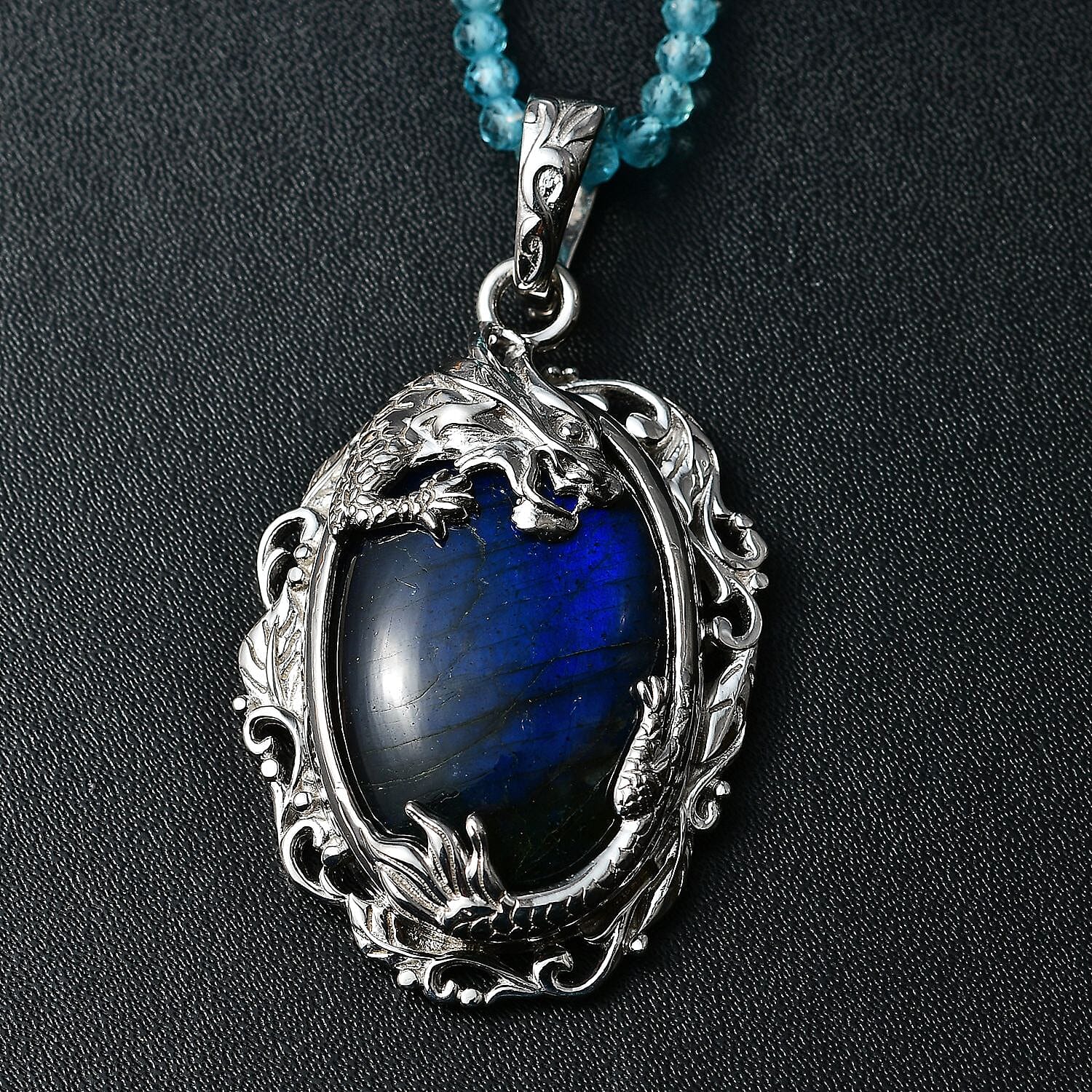 Malagasy Labradorite and Apatite Beads 51.80 ctw Necklace in Rhodium Over Sterling Silver 18 Inches