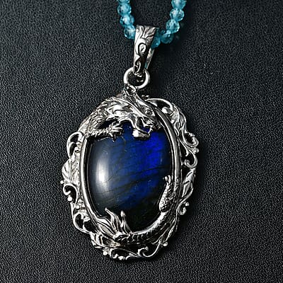Malagasy Labradorite and Apatite Beads 51.80 ctw Necklace in Rhodium Over Sterling Silver 18 Inches