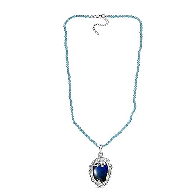 Malagasy Labradorite and Apatite Beads 51.80 ctw Necklace in Rhodium Over Sterling Silver 18 Inches