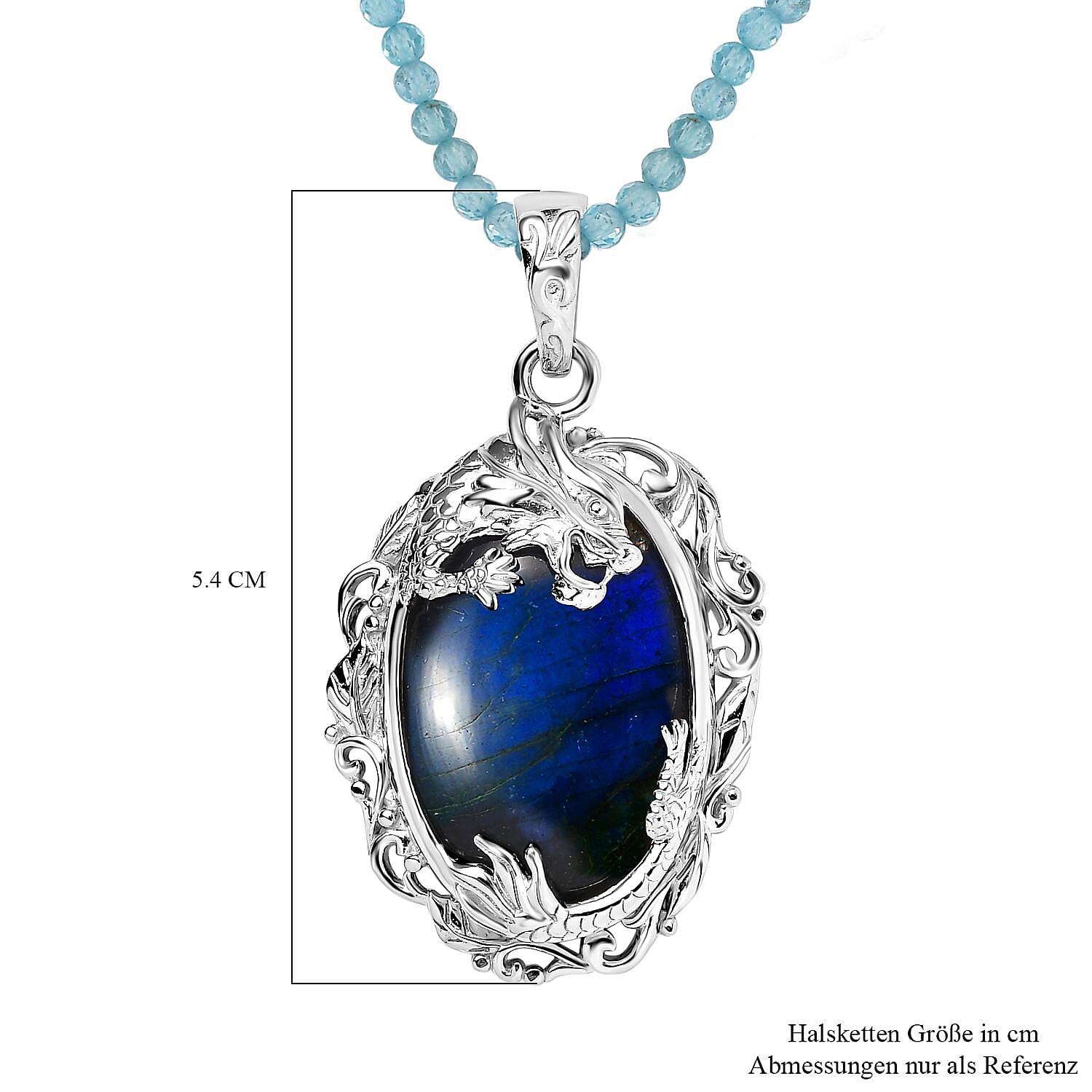 Malagasy Labradorite and Apatite Beads 51.80 ctw Necklace in Rhodium Over Sterling Silver 18 Inches