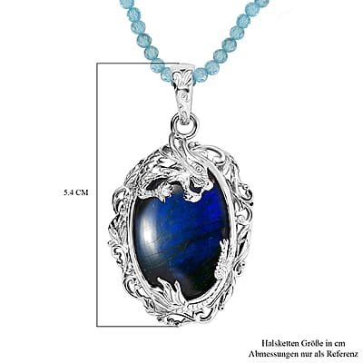 Malagasy Labradorite and Apatite Beads 51.80 ctw Necklace in Rhodium Over Sterling Silver 18 Inches