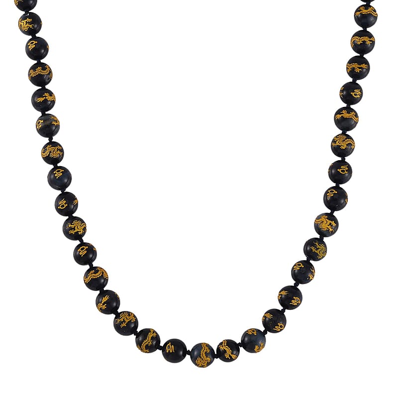 Enhanced Blue Tigers Eye 335.00 ctw Beaded Necklace in Rhodium Over Sterling Silver 20 Inches  