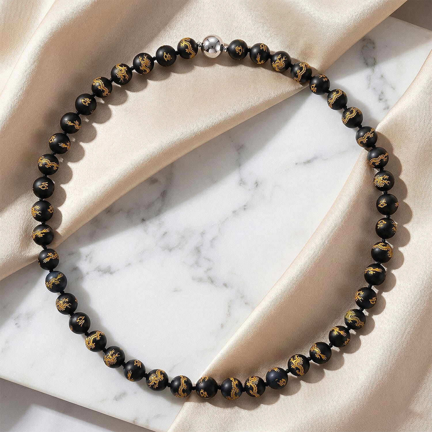 Enhanced Blue Tigers Eye 335.00 ctw Beaded Necklace in Rhodium Over Sterling Silver 20 Inches  
