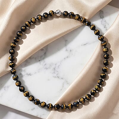 Enhanced Blue Tigers Eye 335.00 ctw Beaded Necklace in Rhodium Over Sterling Silver 20 Inches  